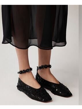J.Crew Quinn embellished removable ankle-strap ballet flats in sequin and mesh
